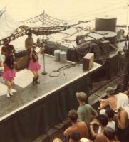 USO Performers on a Stage built on a Monitor Boat